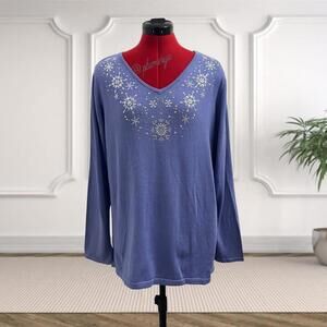 Quacker Factory Women's Long Sleeve Top with Snowflake Design Size M NWT